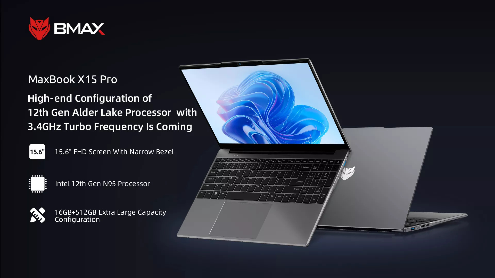 PC Portable MaxBook X15 Pro : Stockage rapide SSD 512 Go et connectivité complète au quotidien